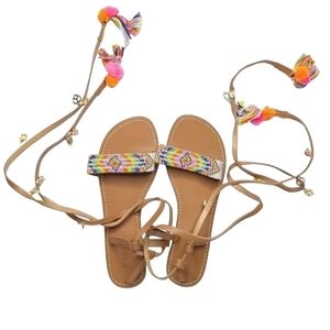 Star Mela Tuli Sandal Multi-coloured Beads Pompoms Tassels Charms size 7 to 7.5